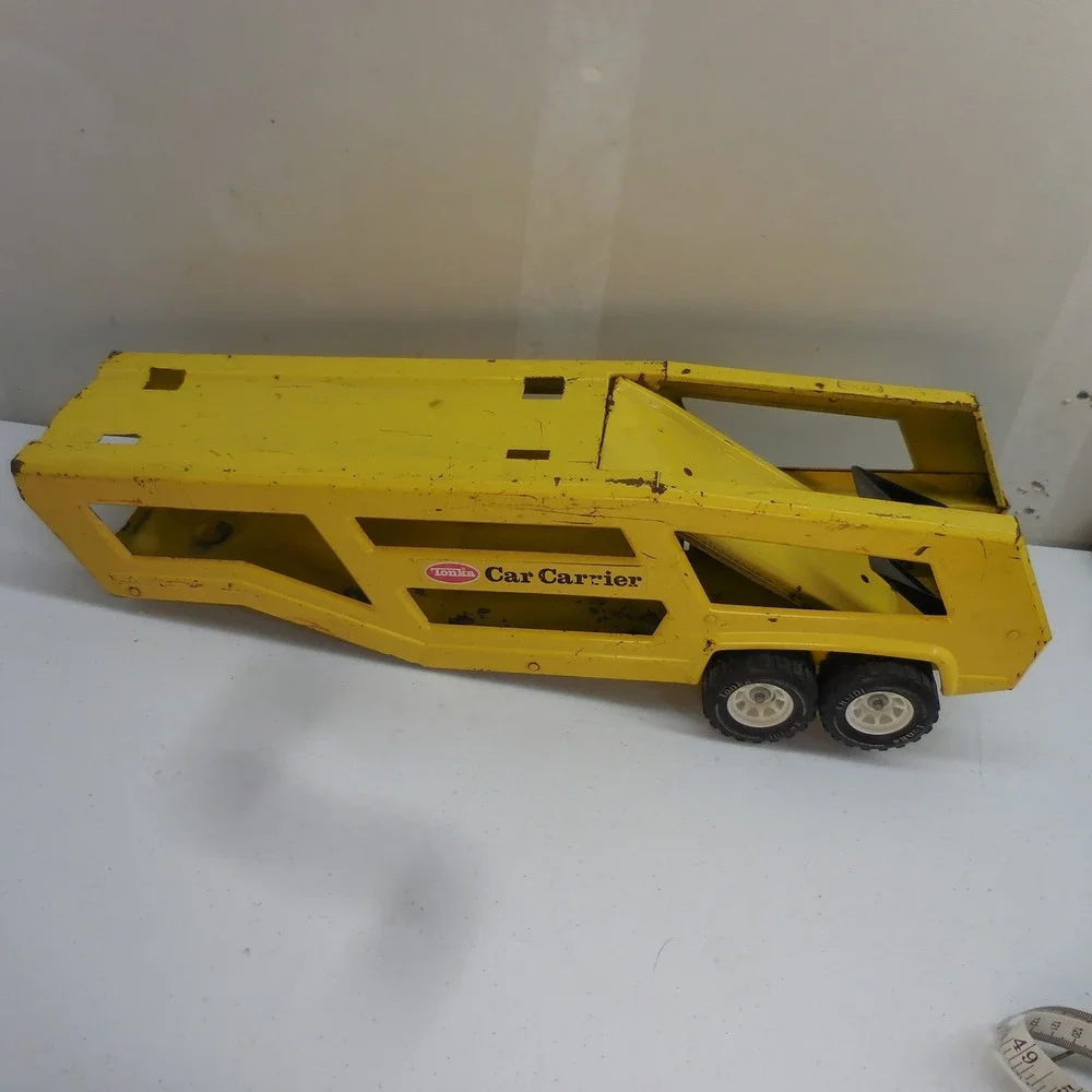Vintage Tonka Car Carrier Yellow Pressed Steel Toy Trailer Transport 14 Inch
